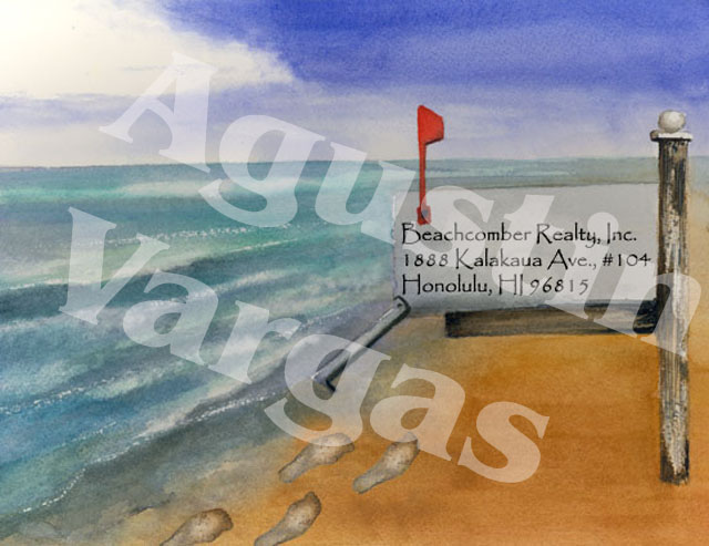 Real Estate Hawaii Postcard, art by A Vargas, Design and Coordination by Heather J Kirk